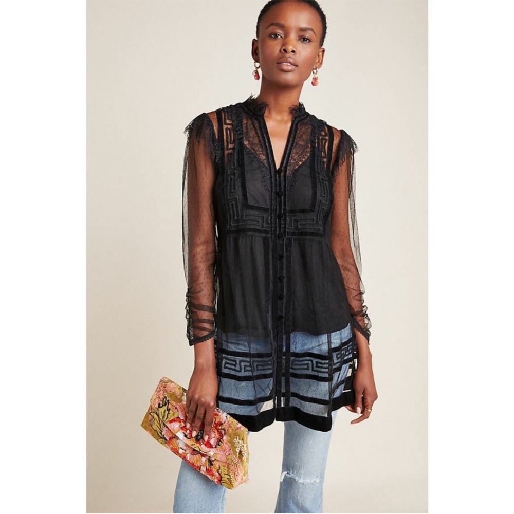 Anthropologie Holly Flocked Tunic Top Size XL Rare - Picture 14 of 15